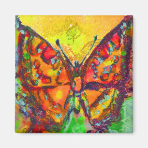 ÍMAN BORBOLETA VERMELHA EM SPARKLES AMARELOS DOURADOS