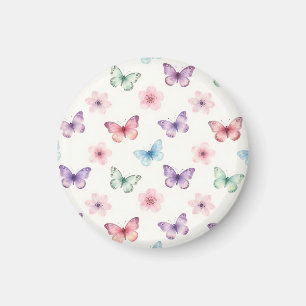 Íman Borboletas Aquarela Padrão Flores de Cerejeira