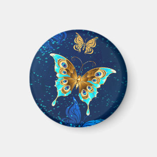 Íman Borboletas Douradas em um Fundo Azul