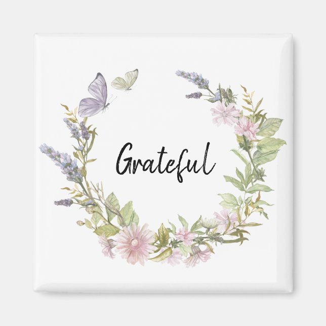 Íman Borboletas Grateful Floral Wreath Refrigerator (Frente)