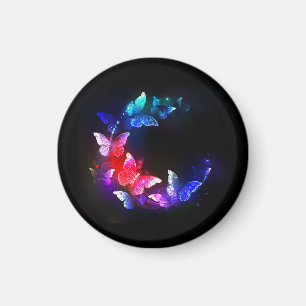 Íman Borboletas Neon Night brilhantes sobre fundo preto