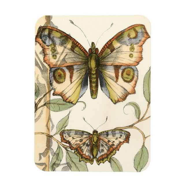 Íman Borboletas Tandem Sobre Folhas Verdes (Vertical)