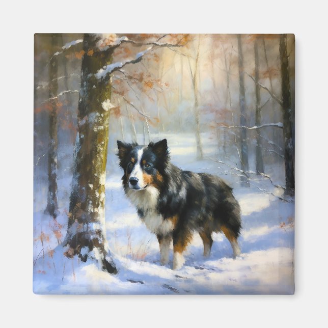 Íman Borda Collie Deixe-o nevar no Natal (Frente)