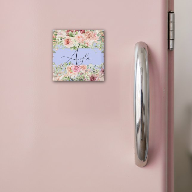 Íman Borda Floral Blush Personalizada Com Rosas (Criador carregado)
