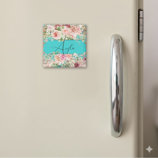 Íman Borda Floral Blush Personalizada Com Rosas (Criador carregado)