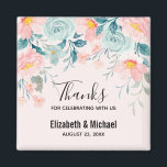 Íman Borda Floral Rosa E Verde Obrigado Magnet<br><div class="desc">Um imã favorito com uma elegante borda floral. Flores e folhas cor-de-rosa e verde.</div>