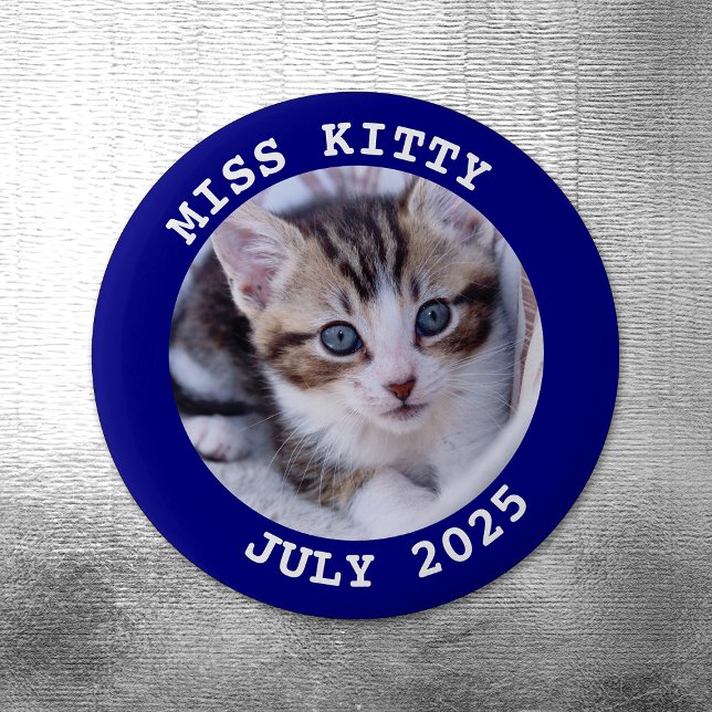 Íman Borda Redonda de Foto Personalizada Marinho (Navy Personalized Round Photo Frame Magnet)