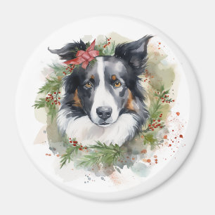 Íman Border Collie Christmas Wreath Festivo Pup