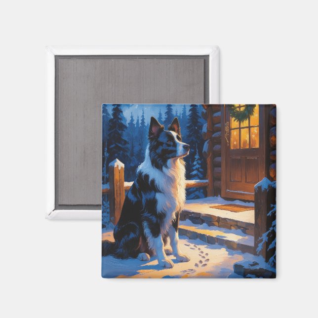 Íman Border Collie Com Luzes De Natal Feriado (Front/Back)