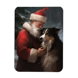Íman Border Collie com Papai Noel Natal Festivo
