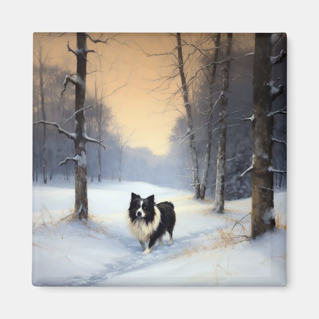 Íman Border Collie Deixe Nevar Natal (Frente)