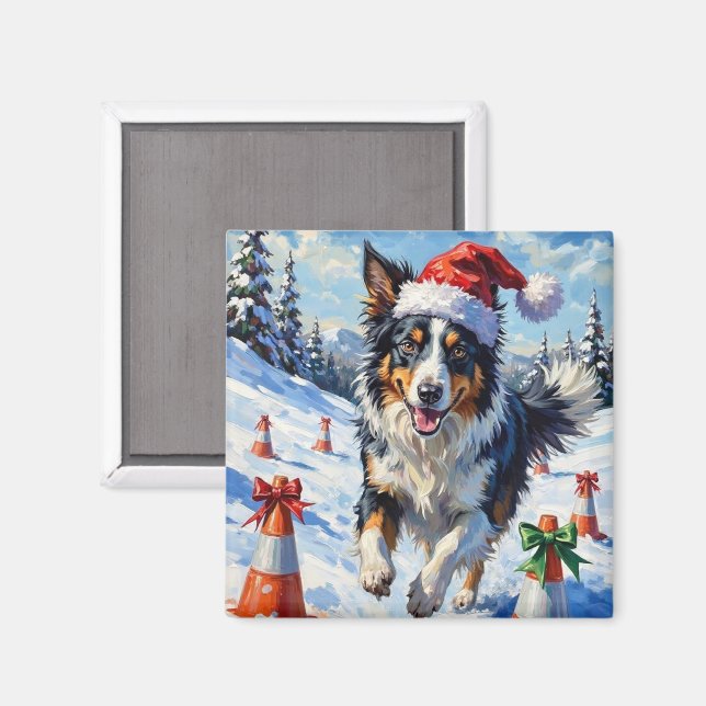 Íman Border Collie Dog Christmas Snow Agility Fun (Front/Back)