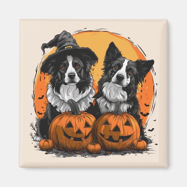 Íman Border Collie Dogs Halloween Jack O Lanternas (Frente)