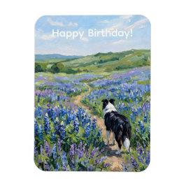 Íman Border Collie em Flores Roxas