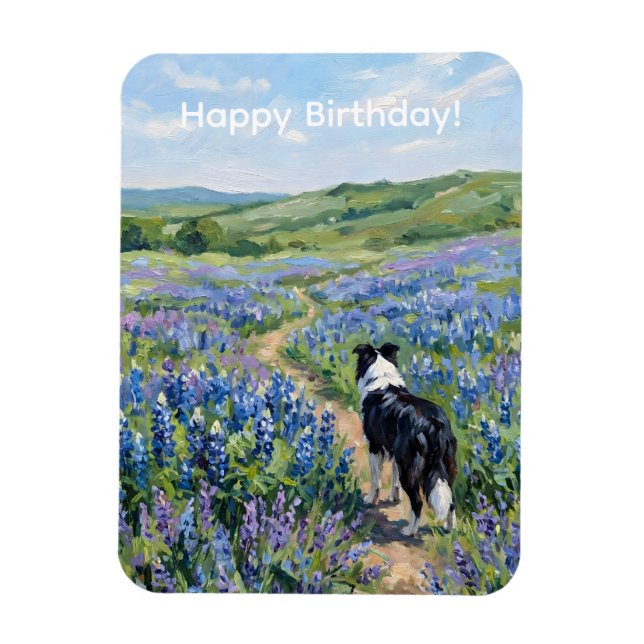 Íman Border Collie em Flores Roxas (Vertical)