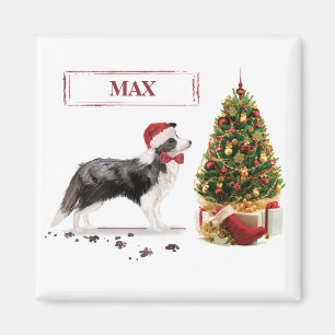 Íman Border Collie Engraçado Cachorro Natal com Árvore