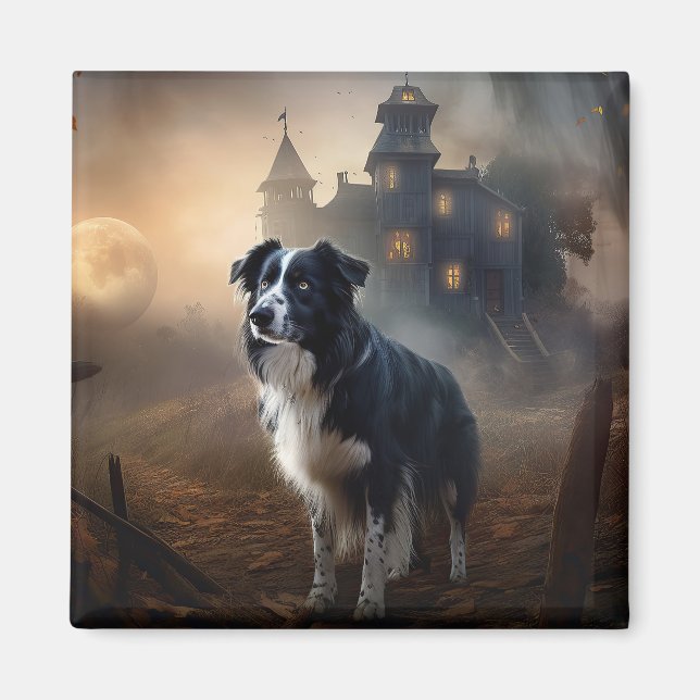 Íman Border Collie Halloween Assustador  (Frente)