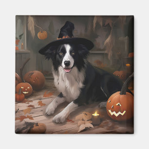 Íman Border Collie Pumpkins Halloween Assustado