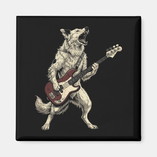 Íman Border Collie Rock Engraçado Tocando Violão Cão Re (Frente)