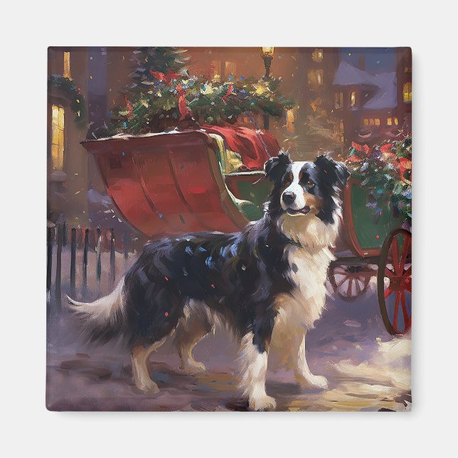 Íman Border Collie Temporada de Natal Festiva (Frente)