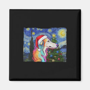 Íman Borzoi Santa Hat Natal Starry Night Dog Art Pa