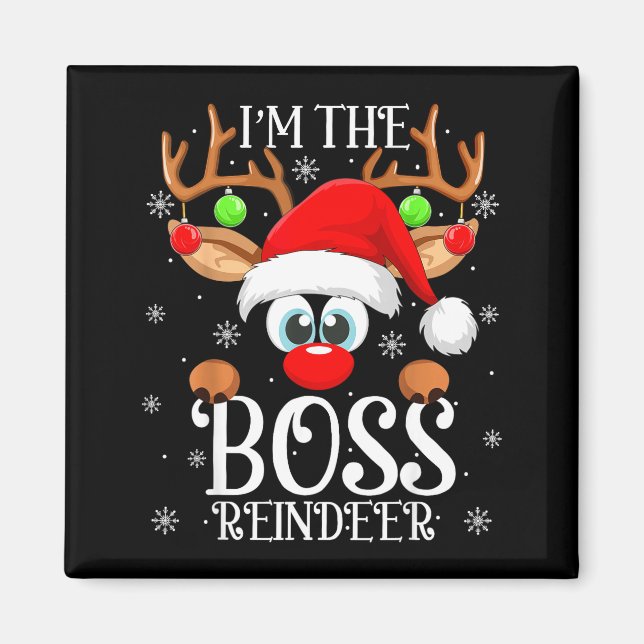 Íman Boss Reindeer Christmas Family Matching Group Funn (Frente)