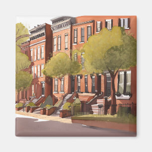 Íman Boston Brownstones   Beacon Street Aquarela