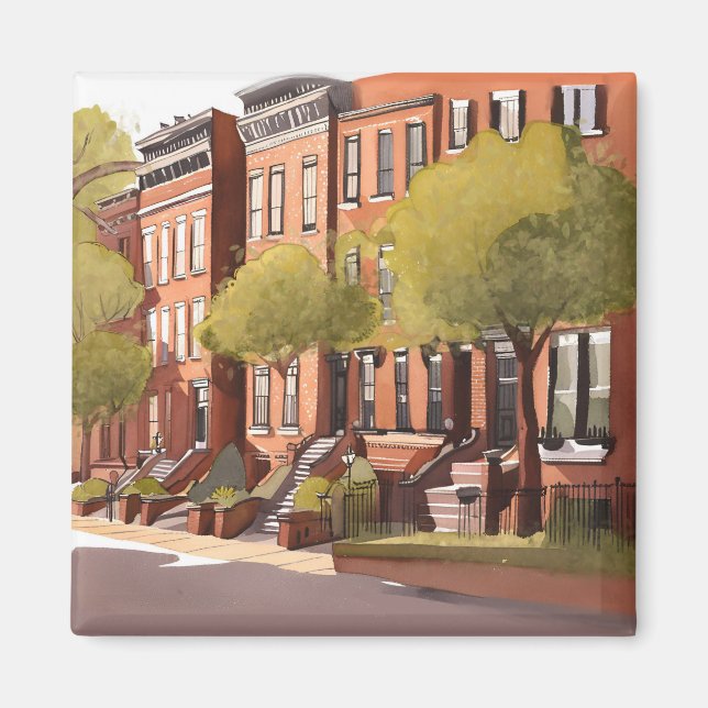 Íman Boston Brownstones | Beacon Street Watercolor (Frente)