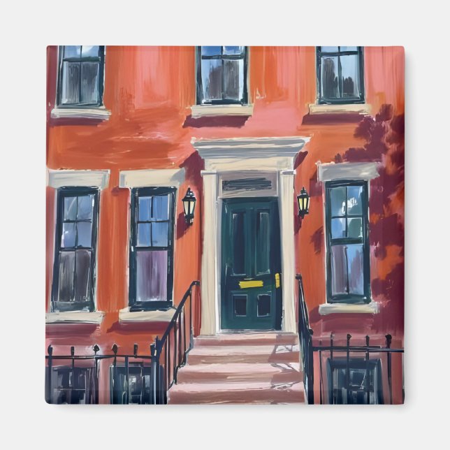 Íman Boston Brownstones Massachusetts Aquarela (Frente)