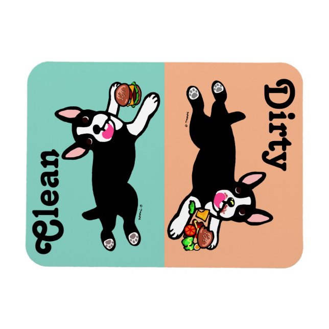 Íman Boston Terrier Cartoon Suja / Limpo (Horizontal)