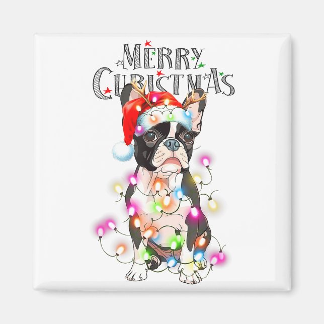 Íman Boston Terrier Christmas Lights Xmas Dog  (Frente)