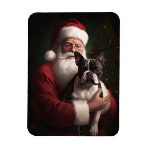 Íman Boston Terrier com Papai Noel Natal Festivo