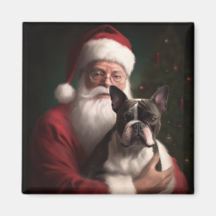 Íman Boston Terrier com Papai Noel Natal Festivo