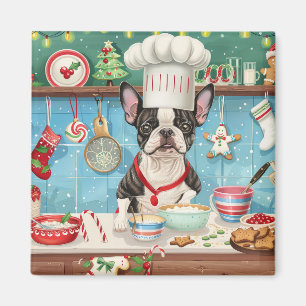 Íman Boston Terrier Confeitaria de Feriado: Natal Festi