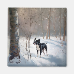 Íman Boston Terrier Deixe Nevar Natal