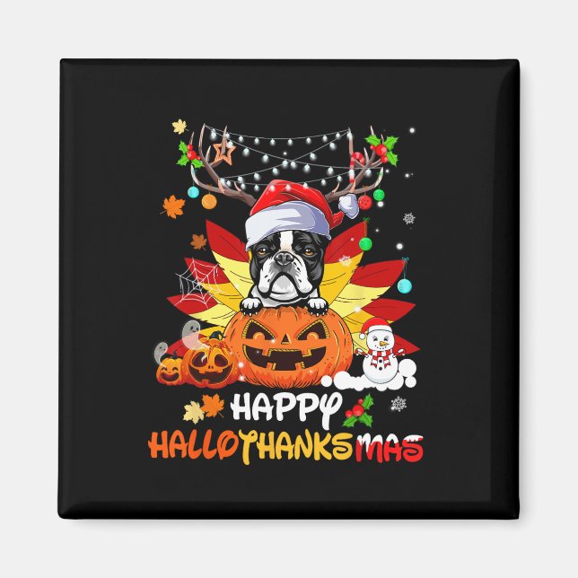 Íman Boston Terrier Dog Halloween E Feliz Natal (Frente)