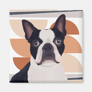 Íman Boston Terrier Dog - Laranja Geométrico