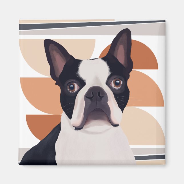 Íman Boston Terrier Dog - Laranja Geométrico (Frente)