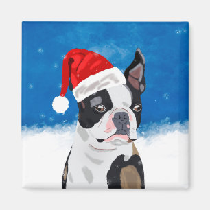 Íman Boston Terrier Dog no Natal da Neve Feriado Feliz