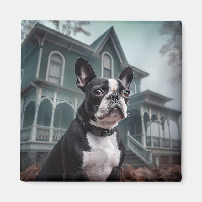 Íman Boston Terrier Halloween Assustador (Frente)
