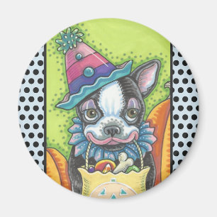 Íman BOSTON TERRIER HALLOWEEN CLOWN, DOG MAGNET Round