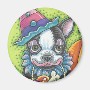 Íman BOSTON TERRIER HALLOWEEN CLOWN, DOG MAGNET Round