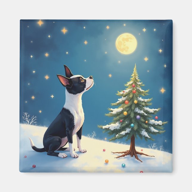 Íman Boston Terrier Midnight Star-Gazing Christmas (Frente)