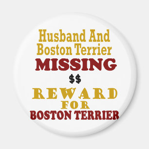 Íman Boston Terrier & recompensa faltante do marido