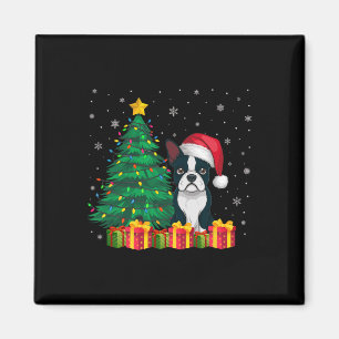 Íman Boston Terrier Santa Hat, Luz de Natal, Cão