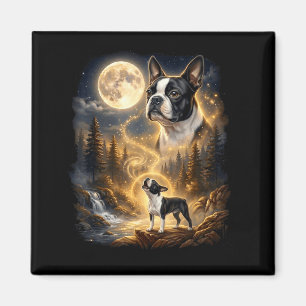 Íman Boston terrier uivando para a lua retrô 