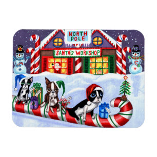 Íman Boston Terriers Candy Cane Papai noel Natal Snowma