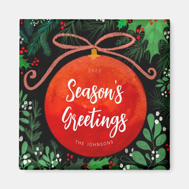 Íman Botânica de Ornamento de Bola Vermelha Moderna de  (Frente)