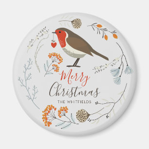 Íman Botânica Personalizada do Pássaro Robin Natal Botâ