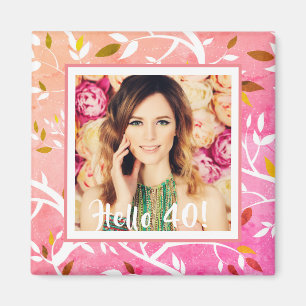 Íman botânica rosa-rosa aniversário de 40 anos